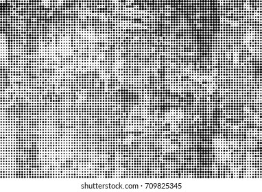 Black and white halftone. Grunge texture abstract. Monochrome background for printing and design. Round particles backdrop. Ink dots texturedesign element