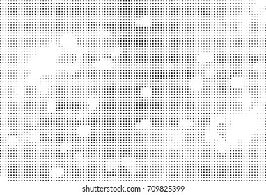 Black and white halftone. Grunge texture abstract. Monochrome background for printing and design. Round particles backdrop. Ink dots texturedesign element