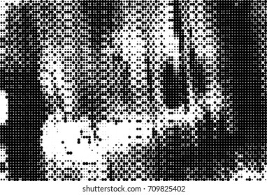 Black and white halftone. Grunge texture abstract. Monochrome background for printing and design. Round particles backdrop. Ink dots texturedesign element