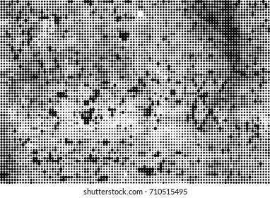 Black and white halftone. Grunge texture abstract. Monochrome background for printing and design. Round particles backdrop. Ink dots texturedesign element