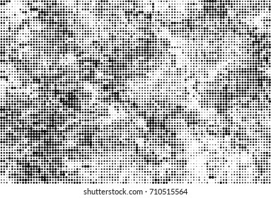 Black and white halftone. Grunge texture abstract. Monochrome background for printing and design. Round particles backdrop. Ink dots texturedesign element