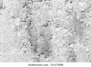 Black and white halftone. Grunge texture abstract. Monochrome background for printing and design. Round particles backdrop. 
