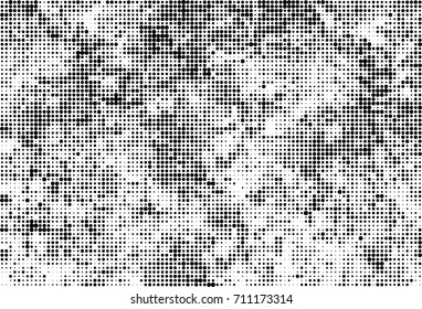 Black and white halftone. Grunge texture abstract. Monochrome background for printing and design. Round particles backdrop. 