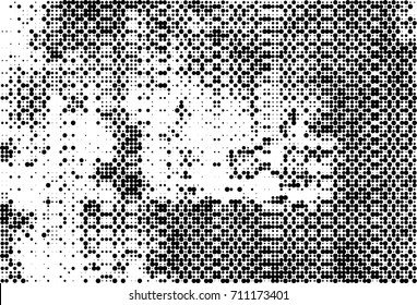 Black and white halftone. Grunge texture abstract. Monochrome background for printing and design. Round particles backdrop. 