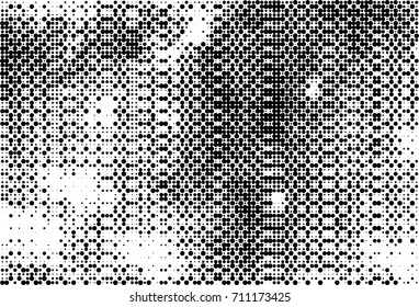 Black and white halftone. Grunge texture abstract. Monochrome background for printing and design. Round particles backdrop. 