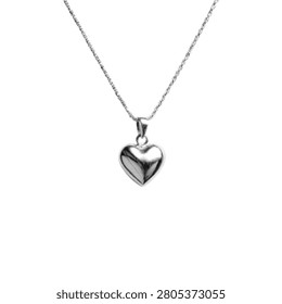 Black and white halftone heart pendant necklace illustration isolated on white background. Vintage jewelry accessory symbol for love, romance, fashion and Valentine design.