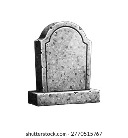 Black and white halftone illustration of blank tombstone, vintage gravestone isolated on white background, minimal cemetery symbol.