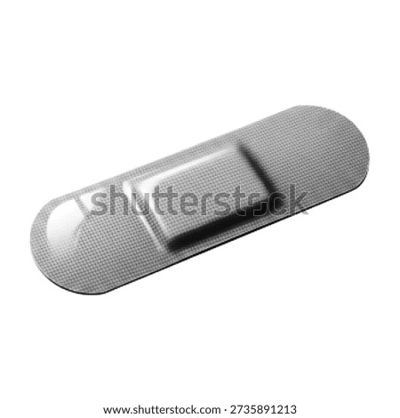 Black and white halftone illustration of a capsule pill isolated on white background, minimal abstract medical concept for pharmaceutical and healthcare design.