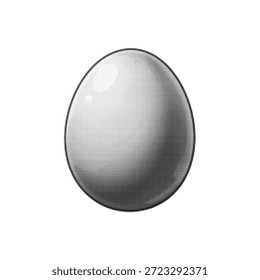 Ilustração de meio-tom preto e branco de um ovo isolado no fundo branco. Conceito de comida minimalista simbolizando nutrição, café da manhã, ingrediente de cozinha, simplicidade e design de produtos orgânicos.