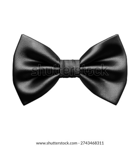Black and white halftone illustration of elegant bow tie isolated on white background. Retro engraving style fashion accessory graphic for formal dress code concept.