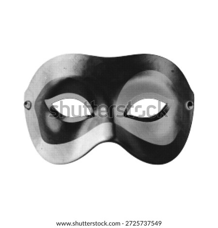 Black and white halftone illustration of a masquerade eye mask, isolated on white background. Mystery and anonymity concept for carnival, party, theater, secrecy, or identity design.