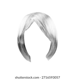 Ilustración de semitono blanco y negro de silueta de peinado femenino de longitud Mediana aislada sobre fondo blanco. Concepto de belleza y moda mínima con textura punteada vintage suave.