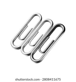 Black and white halftone illustration of paper clips isolated on white background. Office stationery with retro dotted texture for business, document organization and workplace design.