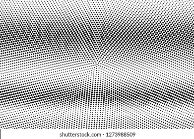 Black and white halftone layer. Horizontal dotted gradient. Vintage effect vector texture. Retro dotted overlay. Monochrome halftone background or foreground. Perforated surface for cartoon design