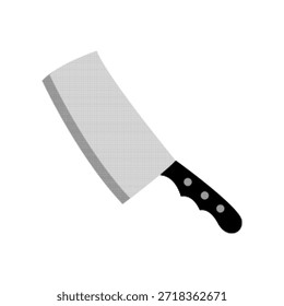 Cuchillo de cuchillo de carne semitono blanco y negro con textura punteada. Ilustración de herramienta de cocina de Antiguas que simboliza la cocina, la preparación de alimentos, el trabajo de carnicería y el concepto culinario.