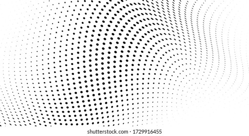 Medio tono blanco y negro. Textura monocroma de puntos. Ondas desde puntos de fondo abstracto