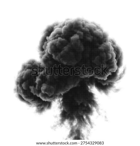 Black and White Halftone Mushroom Cloud Explosion Graphic Element on White Background