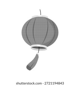 Ilustración de linterna de papel semitono blanco y negro con textura de puntos. Gráfico de decoración colgante oriental retro mínimo, aislado en blanco, adecuado para póster, impresión, marca, editorial y diseño de embalaje.