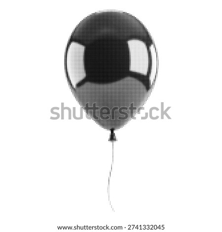 Black and white halftone party balloon illustration isolated on white background. Vintage engraved style helium balloon icon for celebration, birthday and festive design.