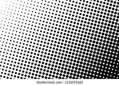 Black and white halftone pattern. Background with points, dots, circles. Futuristic panel. Abstract monochrome backdrop. Vector illustration