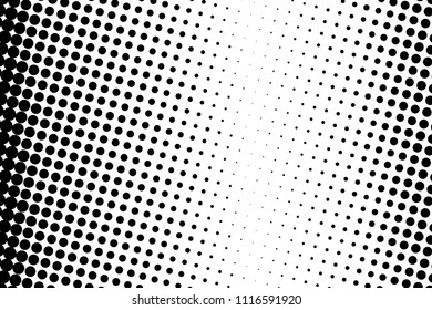 Black and white halftone pattern. Background with points, dots, circles. Futuristic panel. Abstract monochrome backdrop. Vector illustration