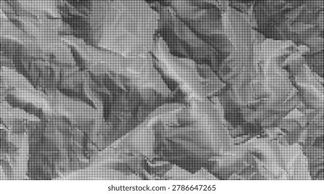Black and white halftone pattern with geometric circular dots and fine grid texture transparent background