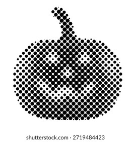 Una silueta de calabaza de Halloween de patrón de semitono en blanco y negro con cara espeluznante, arte pop punteado, arte punk grunge vintage
