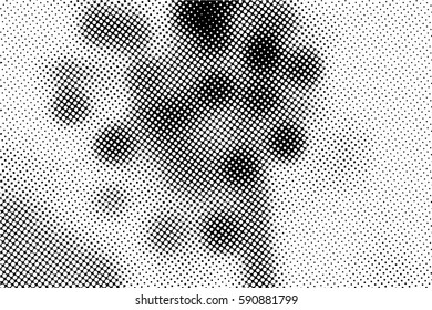 Black and white halftone pattern. Ink Print Distress Background . Dots Grunge Texture. Monochrome surface for your design.  Vector.
