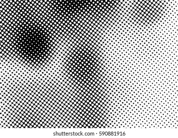 Black and white halftone pattern. Ink Print Distress Background . Dots Grunge Texture. Monochrome surface for your design.  Vector.