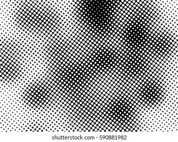 Black and white halftone pattern. Ink Print Distress Background . Dots Grunge Texture. Monochrome surface for your design.  Vector.