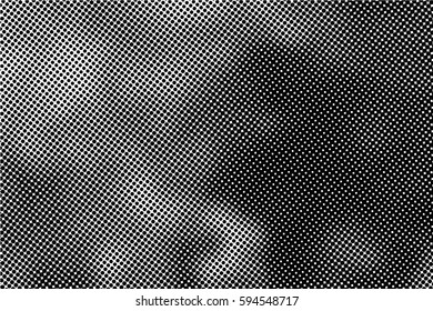 Black and white halftone pattern. Ink Print Distress Background . Dots Grunge Texture. Monochrome surface for your design.  Vector.