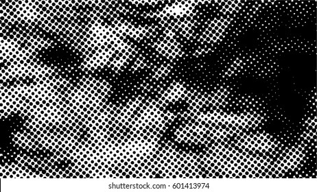 Black and white halftone pattern. Ink Print Distress Background . Dots Grunge Texture. Monochrome surface for your design. Vector.