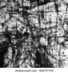 Black and white halftone pattern. Ink Print Distress Background . Dots Grunge Texture. Monochrome surface for your design. Vector.