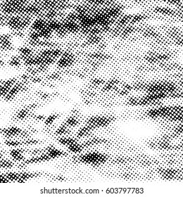 Black and white halftone pattern. Ink Print Distress Background . Dots Grunge Texture. Monochrome surface for your design. Vector.