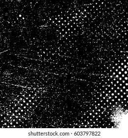 Black and white halftone pattern. Ink Print Distress Background . Dots Grunge Texture. Monochrome surface for your design. Vector.