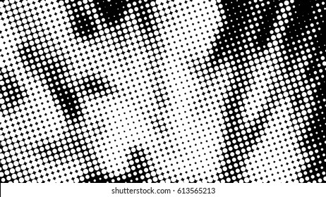 Black and white halftone pattern. Ink Print Distress Background . Dots Grunge Texture. Monochrome surface for your design. Vector. New pointillism.