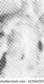 Black and white halftone pattern. Ink Print Distress Background . Dots Grunge Texture. Monochrome surface for your design. Vector. New pointillism.