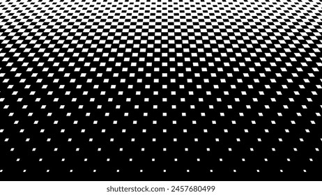 Black White Halftone Pattern in Perspective. Abstract Geometric Dots Texture. Hipster Fashion Design Print. Halftone Effect Background. Black and White Vector Illustration.