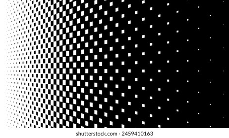 Black White Halftone Pattern in Perspective. Abstract Geometric Dots Texture. Hipster Fashion Design Print. Halftone Effect Background. Black and White Vector Illustration.