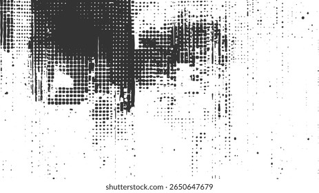 Black and white halftone pattern with varying dot sizes and densities creating a textured grunge effect. Monochromatic design.