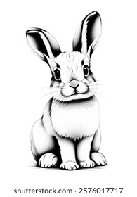 Black and white halftone rabbit illustration. A detailed and artistic depiction of a cute bunny with intricate shading and texture, perfect for prints, posters, and graphic design projects.