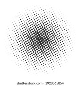 Black and white halftone radial pattern. Abstract dotty vector background.