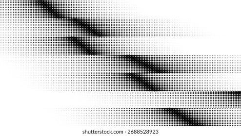 Fondo de patrón de velocidad de semitonos en blanco y negro. Repitiendo el fondo del patrón de tiras. Fondo de pantalla de líneas paralelas para superposición, impresión, cubierta. Concepto de efecto pulsante de Vector