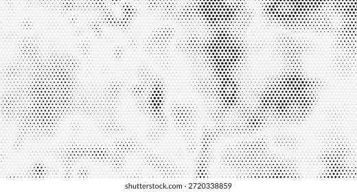 Fondo manchado de semitono blanco y negro. Textura de tela de ropa deportiva de color gris y fondo textil. Puntos negros sobre un fondo gris. Primer plano de un cartel impreso en offset.