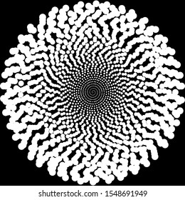 Black and white halftone texture. Circle halftone. Round dotworkd istressed dotted vector background.