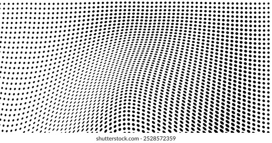 Black and white halftone texture. Waves of black dots on a white background