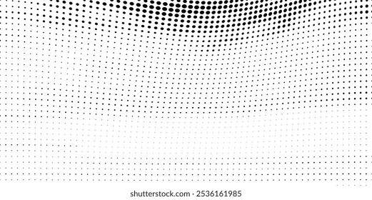 Textura de meio-tom em preto e branco. Ondas de pontos pretos sobre um fundo branco