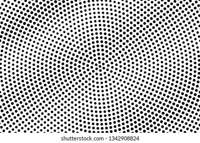 Black and white halftone vector background. Frequent dot ornament. Rough dotwork surface. Round dotted halftone. Retro halftone overlay. Vintage distressed effect. Monochrome perforated texture