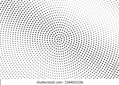 Black and white halftone vector background. Diagonal gradient on contrast dotwork texture. Round dotted halftone. Retro halftone overlay. Vintage distressed effect. Monochrome perforated texture