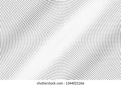 Black and white halftone vector background. Diagonal gradient on micro dotwork texture. Round dotted halftone. Retro halftone overlay. Vintage distressed effect. Monochrome perforated texture